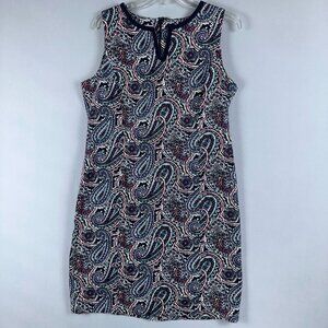 Talbots Paisley Sheath Dress Womens Size 14 Petites Notched Neckline Multicolor